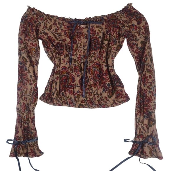 Polo Jeans Co Women's Paisley Milkmaid Peasant Top Sz XS Boho Feminine Holiday - Picture 1 of 5